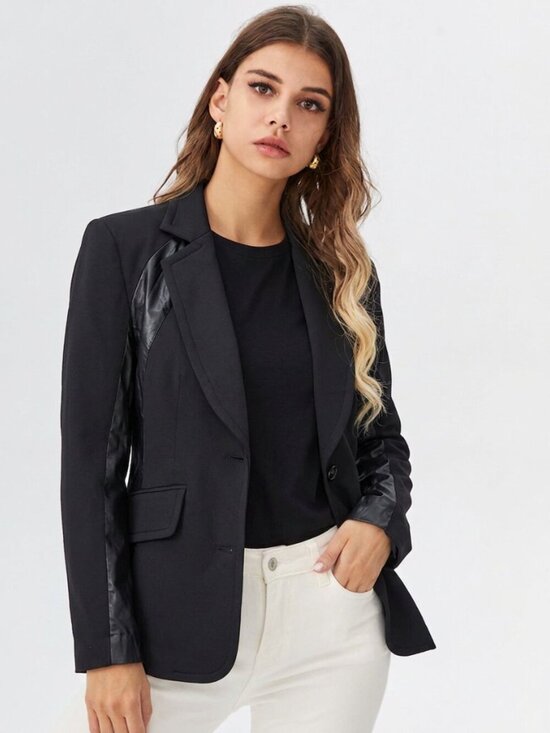 Redwood Court Jackets & Blazers - NWT Redwood Court Black Cotton Faux Leather Trim Blazer
